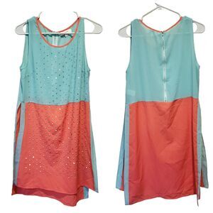 Umgee Women's Tunic Top Size M Short Sleeveless Multicolored Pink blue Emblished